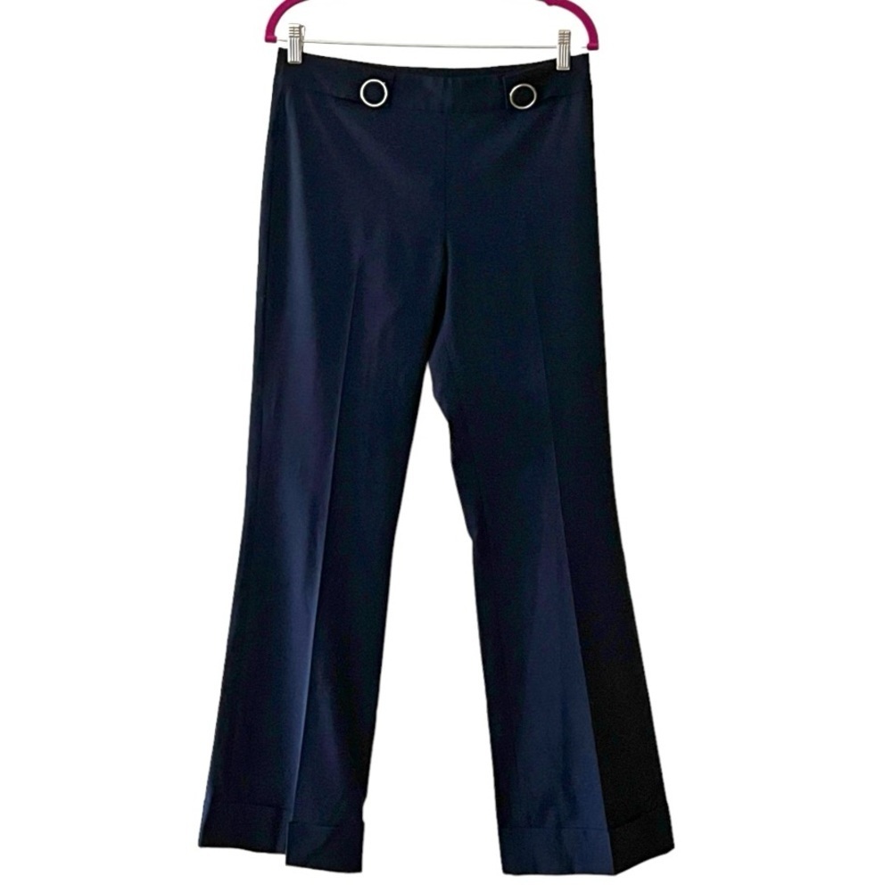 Tory Burch Navy Wide-Leg Trousers with Grommet Detail